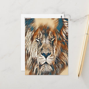 Carte Postale Peinture artistique du visage de lion marron