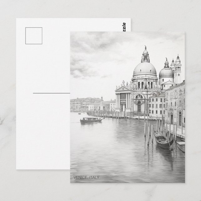 Carte Postale Peinture au crayon Venise Italie Art de Voyage (Devant / Derrière)