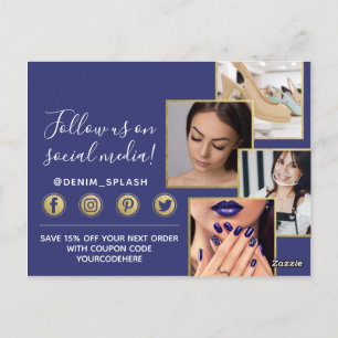 Carte Postale Peinture bleu Merci et or 4 photos