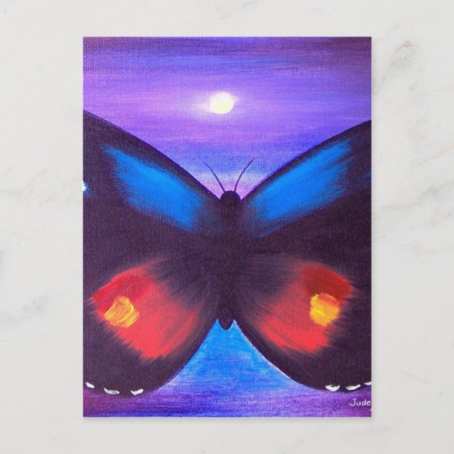 Carte Postale Peinture bleue de coucher du soleil de papillon - (Devant)