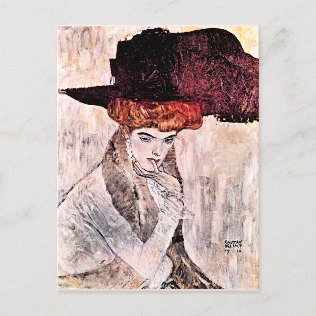 Carte Postale Peinture célèbre de Gustav Klimt, Der Schwarze Hut (Devant)