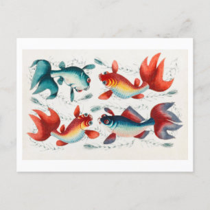 Carte Postale Peinture chinoise antique de poisson rouge