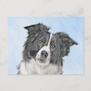 Carte Postale Peinture Collie Bordure - Joli art original chien