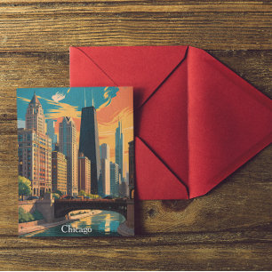Carte Postale Peinture colorée vintage de la skyline de Chicago
