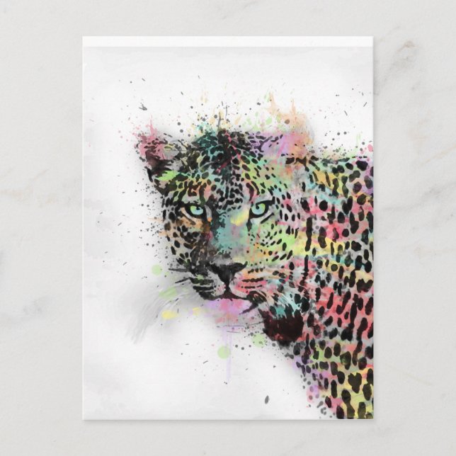 Carte Postale peinture cool léopard d'aquarelle animal (Devant)