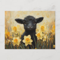 Peinture d'agneau noir et de jonquilles jaune