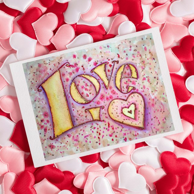 Carte postale Peinture d'amour rose doux (Créateur téléchargé)
