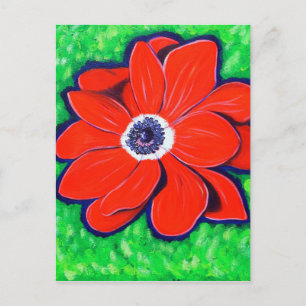 Carte Postale Peinture d'anémone rouge vif