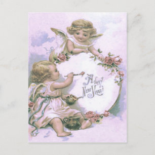 Carte Postale Peinture d'ange chérubin Œuf Rose