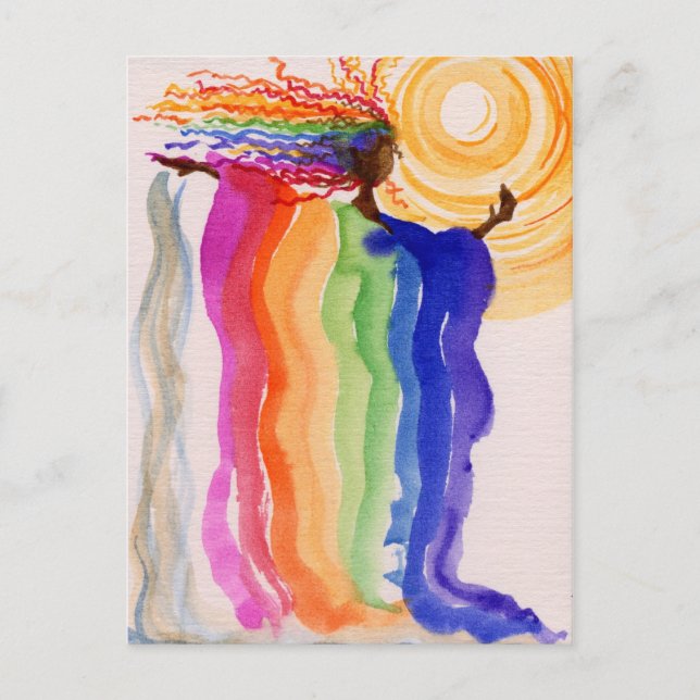 Carte Postale Peinture d'aquarelle de femme d'arc-en-ciel de (Devant)