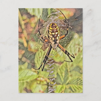 Carte Postale Peinture d'aquarelle de l'araignée de Jardin noir 