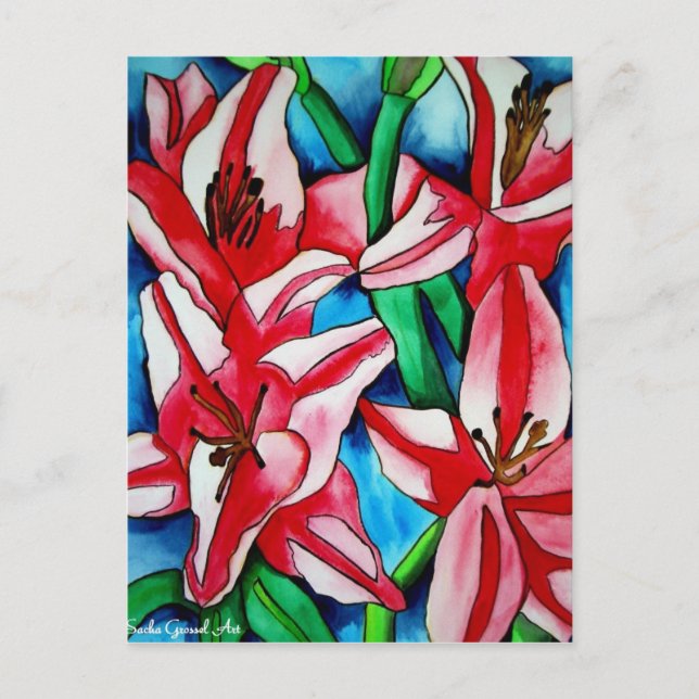 Carte Postale Peinture d'aquarelle de nénuphar rose Day (Devant)