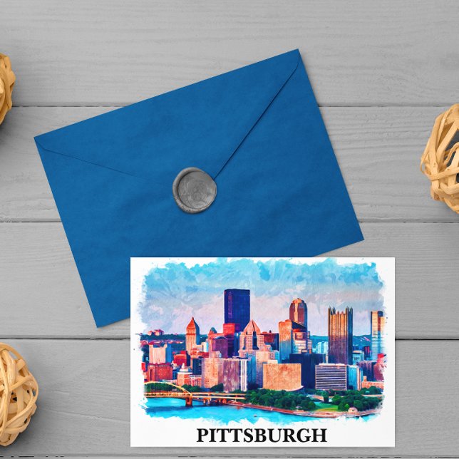 Carte Postale Peinture d'aquarelle de Pittsburgh Cityscape (Pittsburgh Cityscape Postcard)