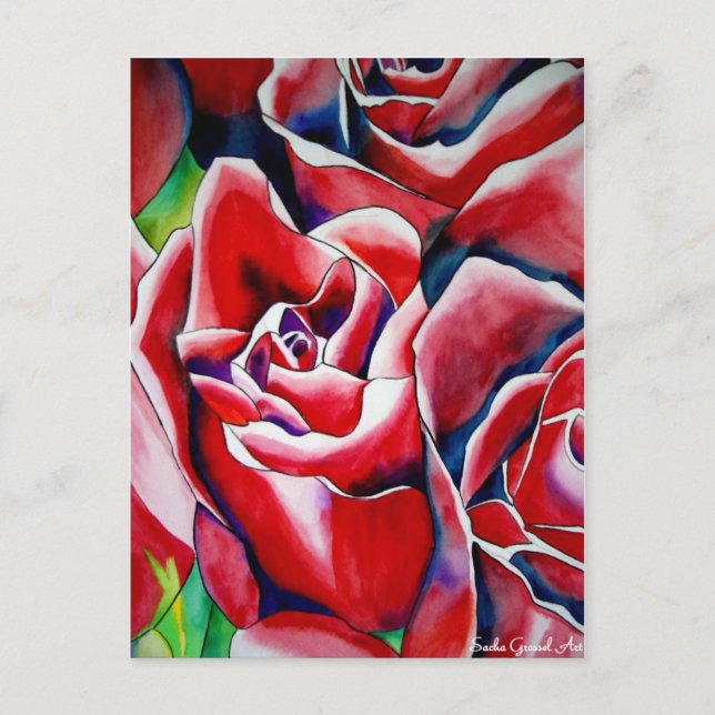 Carte Postale Peinture d'aquarelle rose Roses (Devant)