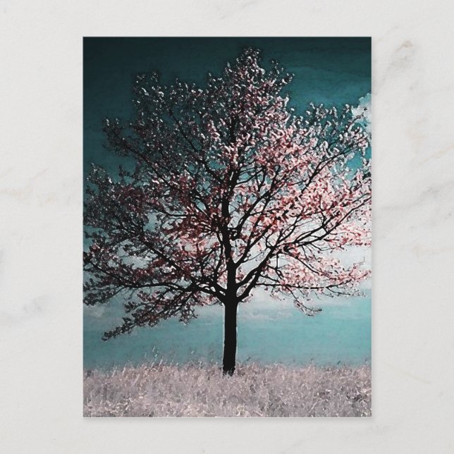 Carte Postale Peinture d'arbre de fleurs de cerisier - Poussard (Devant)