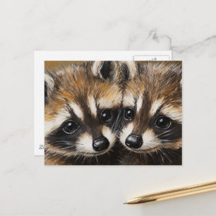 Carte Postale Peinture de bébés ratons laveurs adorables