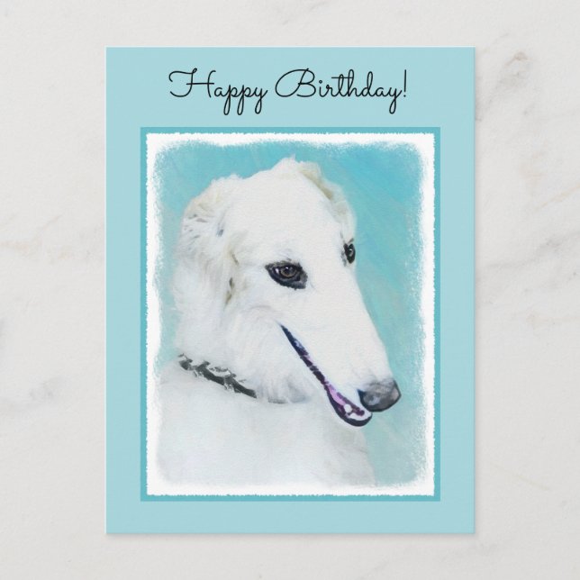 Carte Postale Peinture de Borzoi (Blanc) - Joli Chien d'origine (Devant)