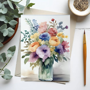 Carte Postale Peinture de bouquet floral à l'aquarelle