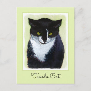 Carte Postale Peinture de chat Tuxedo - Art original de chat mig