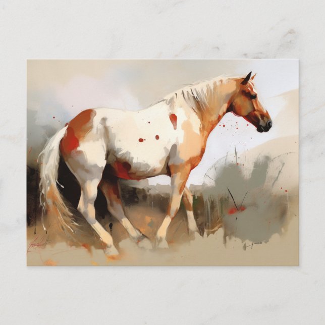 Carte Postale Peinture de cheval Mustang Palomino Pinto (Devant)