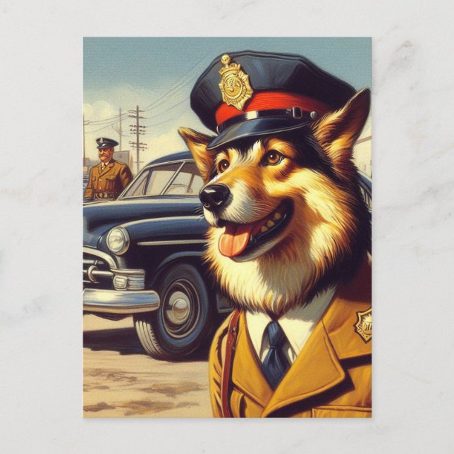 Carte Postale Peinture de chien de police rétro (Devant)