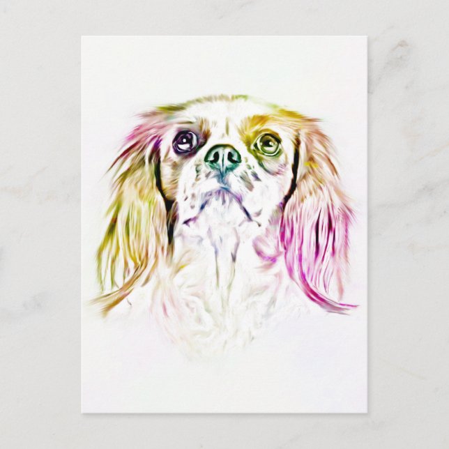 Carte Postale Peinture de chien espagnol du roi Charles Cavalier (Devant)