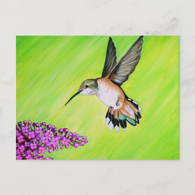 Carte Postale Peinture de colibri et de Lilac (Devant)