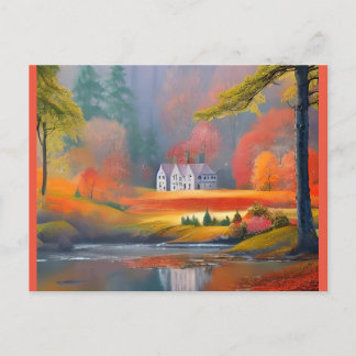 Carte Postale peinture de cottages en pierre clairsemée