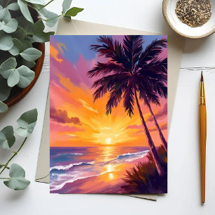 Carte Postale Peinture de coucher de soleil sur la plage d'Hawai