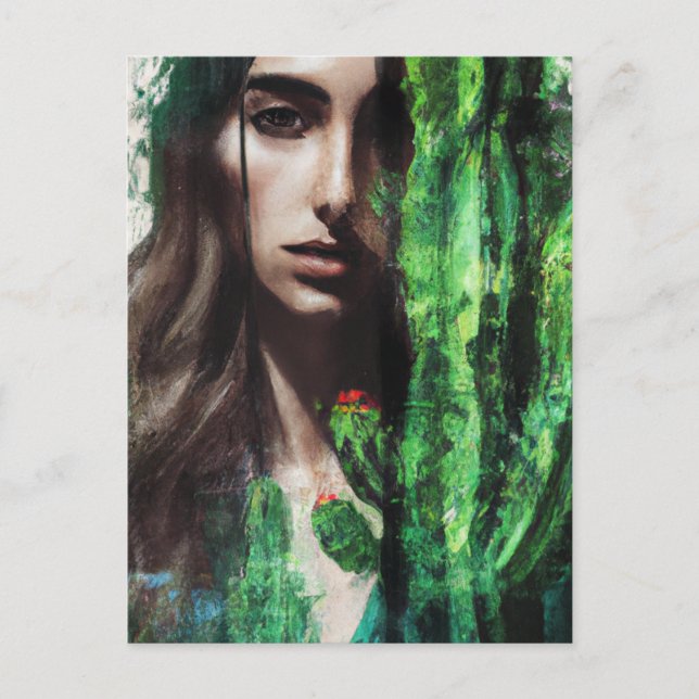 Carte Postale Peinture de femme et de cactus (Devant)