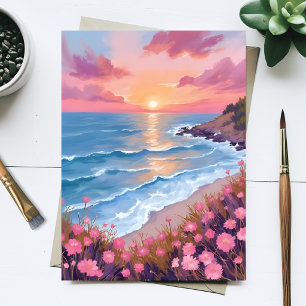 Carte Postale Peinture de fleurs aquarelles au coucher du soleil