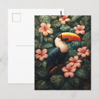 Peinture de fleurs roses tropicales de toucan