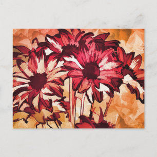 Carte Postale Peinture de fleurs rouges