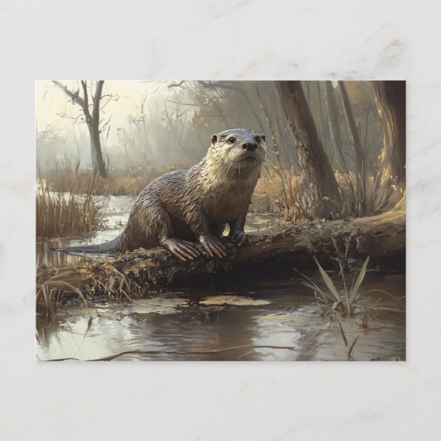 Carte Postale Peinture de la faune de la Otter de la rivière Rus (Devant)