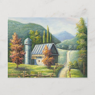 Carte Postale Peinture De La Route De La Ferme À La Fin De L'Été