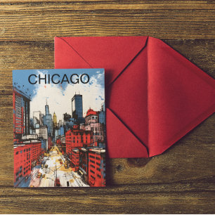 Carte Postale Peinture de la skyline de Chicago – Art urbain de