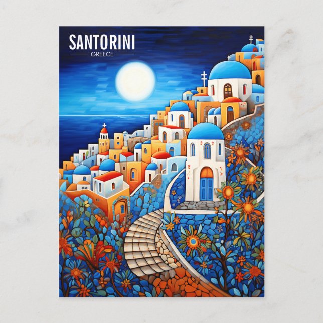 Carte Postale Peinture de l'île de Santorin | Grèce Travel | Art (Devant)