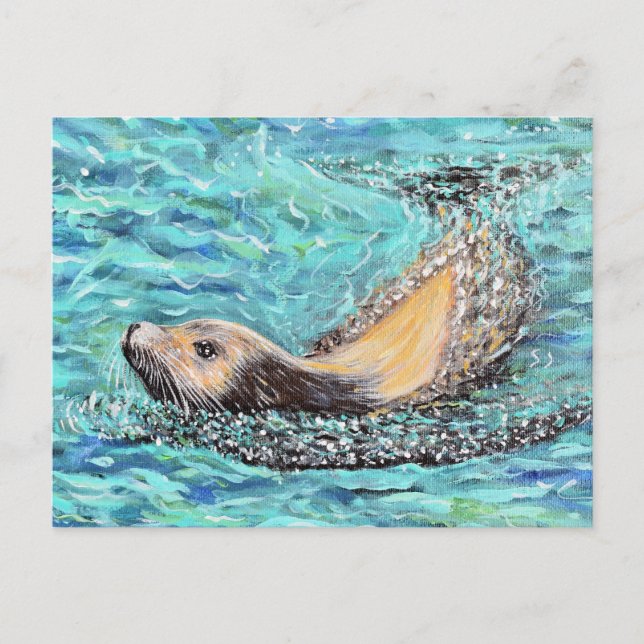 Carte Postale Peinture de lion de mer (Devant)