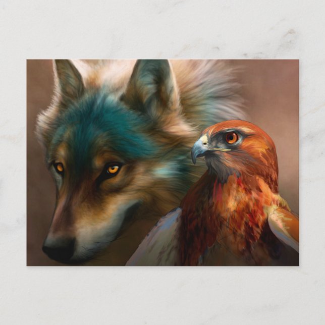 Carte Postale Peinture de loup et d'aigle (Devant)