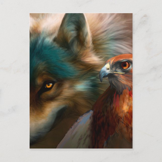 Carte Postale Peinture de loup et d'aigle (Devant)