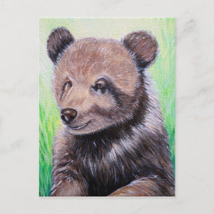 Carte Postale Peinture de l'ours grizzli bébé