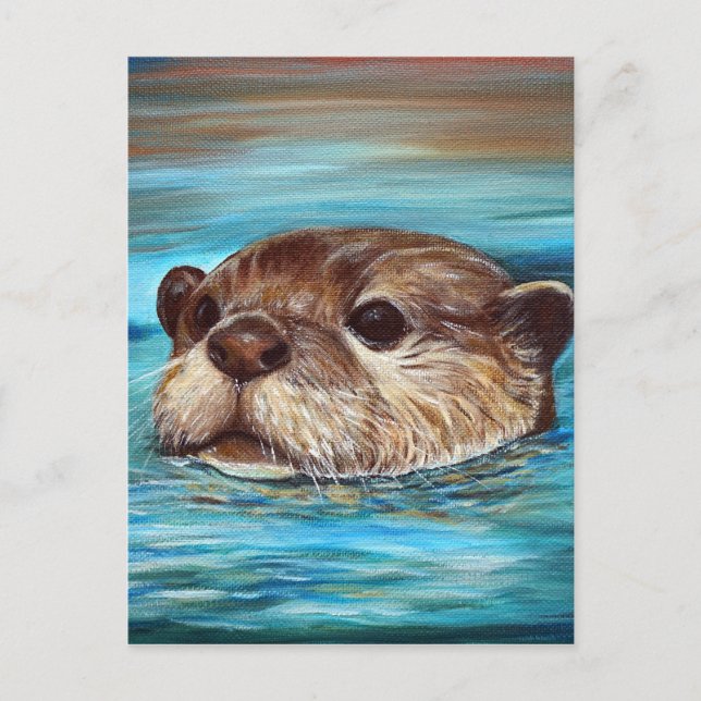 Carte Postale Peinture de loutre de rivière (Devant)