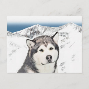 Carte Postale Peinture de malamut en Alaska - jolie art original