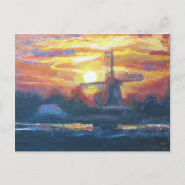Carte Postale Peinture de moulin à vent coucher (Devant)