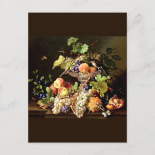 Carte Postale Peinture de nature morte de raisins oiseau