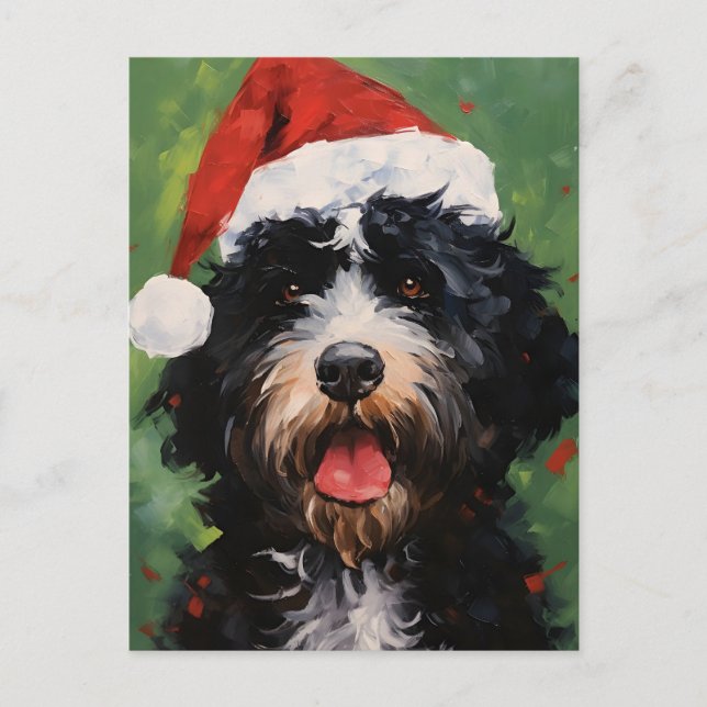 Carte Postale Peinture de Noël pour chien d'eau portugais (Devant)