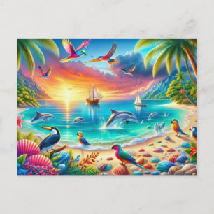 Carte Postale Peinture de paradis tropical vibrant