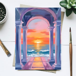 Carte Postale Peinture de paysage côtier à l'aquarelle du couche