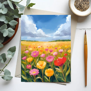 Carte Postale Peinture de paysage de champ de fleurs