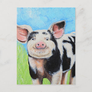Carte Postale Peinture de petit cochon heureux
